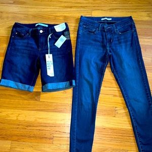 Levi super skinny Jean and Celebrity Pink shorts